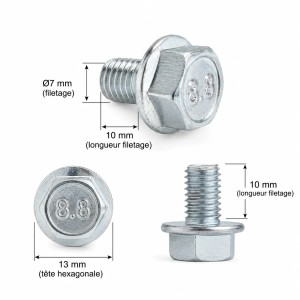 Vis tête hexagonale 13 mm Ø7 x 10 mm acier zingué - Sachet de 4 | Porte Sectionnelle