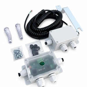 Kit de sécurité optique pour porte sectionnelle industrielle avec câble spiralé et boîtiers de raccordement
