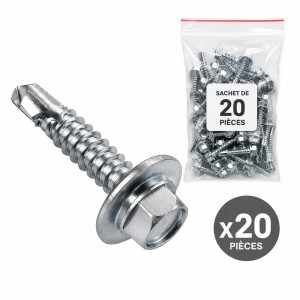 Vis autoforeuses zinc blanc avec rondelle – sachet de 20 pièces pour porte sectionnelle industrielle