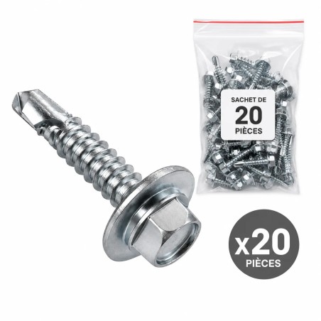 Vis autoforeuses zinc blanc avec rondelle – sachet de 20 pièces pour porte sectionnelle industrielle