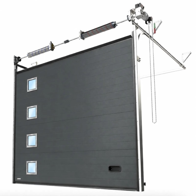 Porte Sectionnelle Industrielle L 3.0 m x H 3.0 m en panneaux sandwich 40 mm isolé avec Hublots Latéral Inox