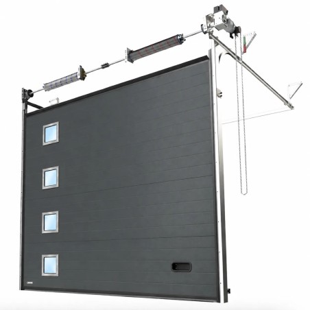Porte Sectionnelle Industrielle L 3.0 m x H 3.0 m en panneaux sandwich 40 mm isolé avec Hublots Latéral Inox