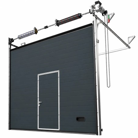 Porte Sectionnelle Industrielle L 6.0 m x H 3.0 m avec portillon intégré, panneaux sandwich 40 mm isolé Acier Galvanisé Laqué