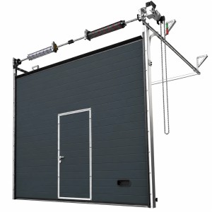 Porte Sectionnelle Industrielle L 6.0 m x H 4.5 m avec portillon intégré, panneaux sandwich 40 mm isolé Acier Galvanisé Laqué