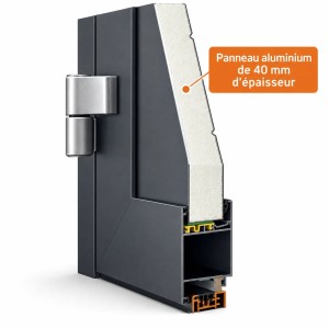 Porte de service industrielle L 1.00 m x H 2.25 m en aluminium avec remplissage panneaux aluminium isolé 40 mm
