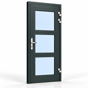 Porte de service industrielle vitrée L 0.80 m x H 2.05 m en aluminium avec double vitrage polycarbonate