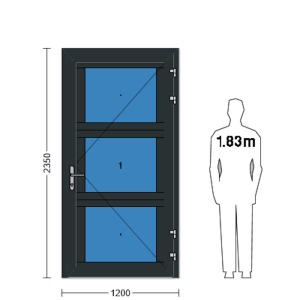 Porte de service industrielle vitrée L 1.20 m x H 2.35 m en aluminium avec double vitrage polycarbonate