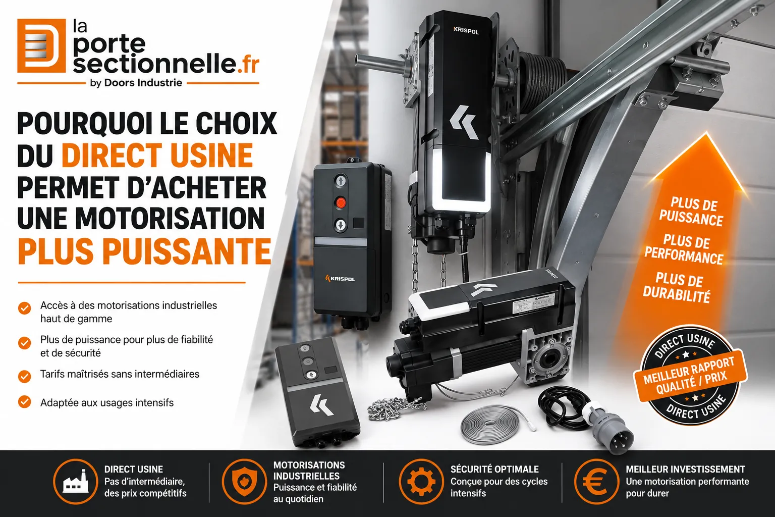 Motorisation industrielle puissante pour porte sectionnelle direct usine laportesectionnelle.fr