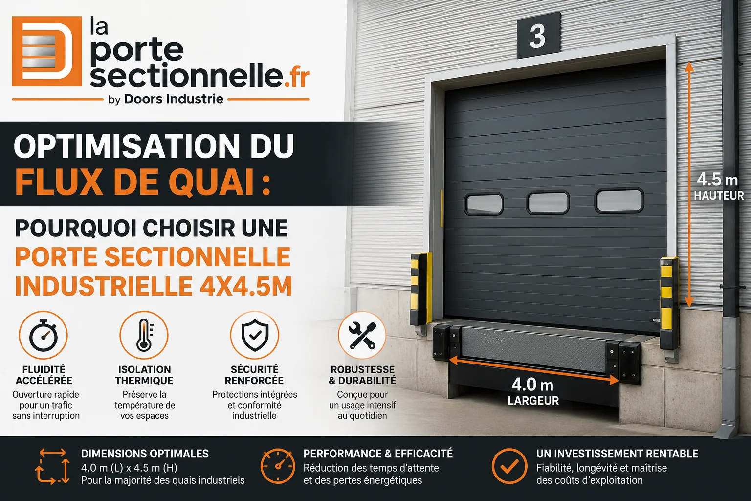 Optimisation du flux de quai avec une porte sectionnelle industrielle 4x4,5 m pour quai de chargement logistique