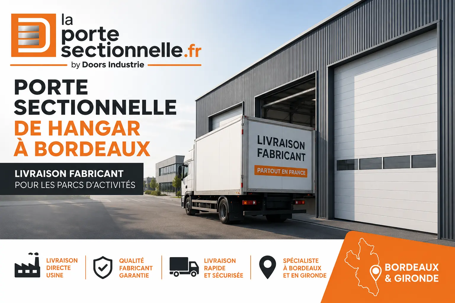 Porte sectionnelle de hangar à Bordeaux : Livraison fabricant pour les parcs d'activités