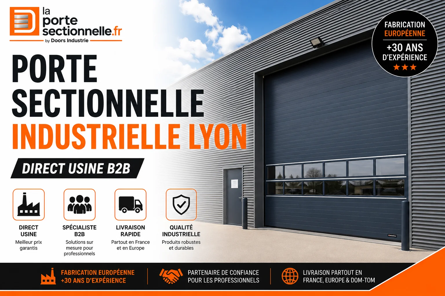 Porte sectionnelle industrielle Lyon direct usine B2B avec livraison France et Europe