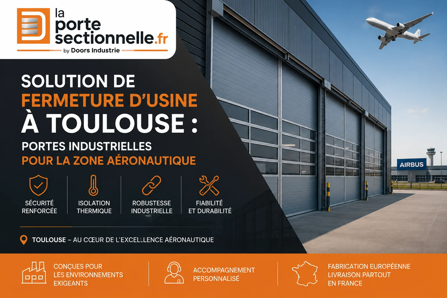 Solution de fermeture d'usine à Toulouse avec portes industrielles pour la zone aéronautique et bâtiments industriels